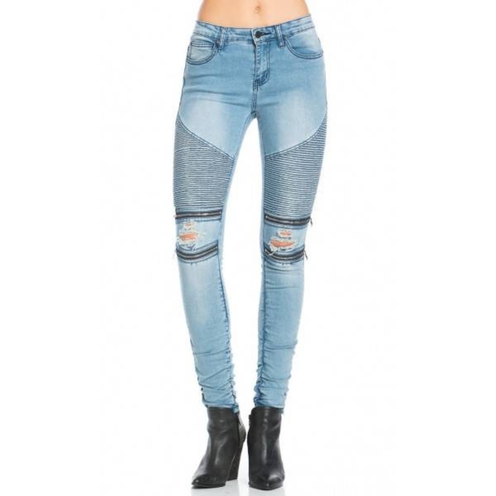 SOHO GIRL 5- Pocket Zipped Biker Skinny Jeans